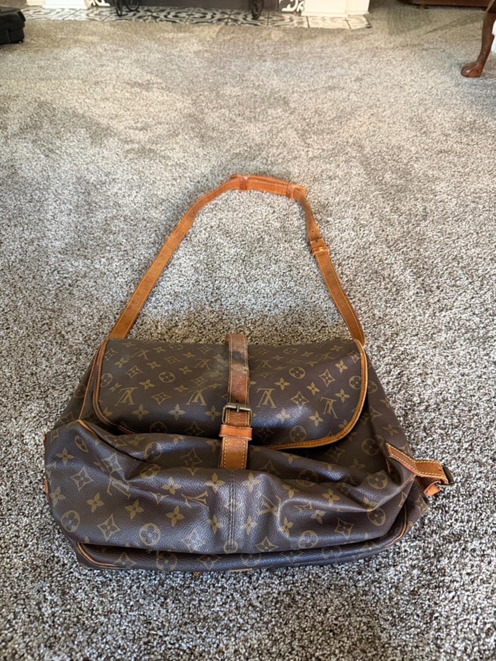 Louis Vuitton Brown Monogram Canvas Crossbody Messenger with Tan Trim